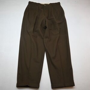 Vtg Italy 35x32 Olive Green 100% Wool Heavyweight Flannel Baggy Side Tab Pants